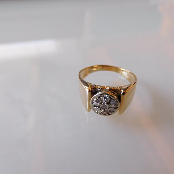 Ring White Gold and 10K Yellow Gold 7 Diamonds 2 points each GR 4 - Picture 3 of 10